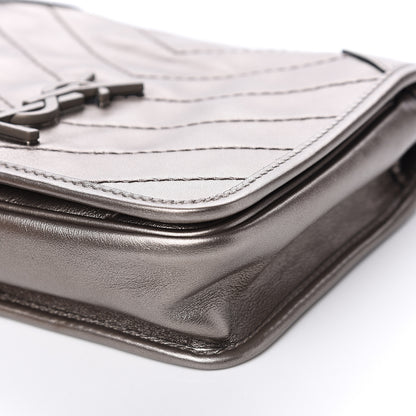 Saint Laurent Metallic Calfskin Matelasse Monogram Niki Chain Wallet Platinum 7 of 8
