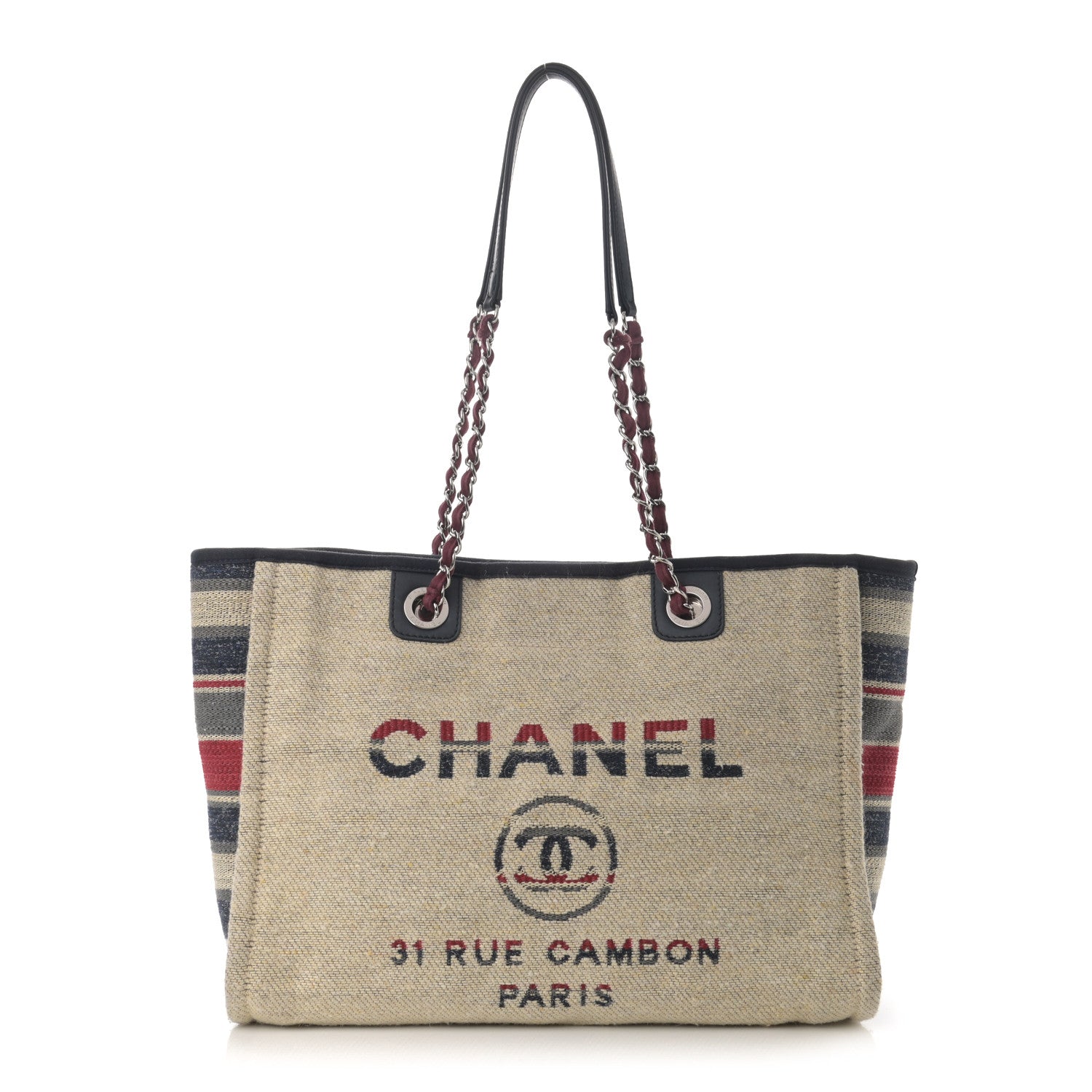 Chanel Striped Canvas Small Deauville Tote Beige 1 of 12