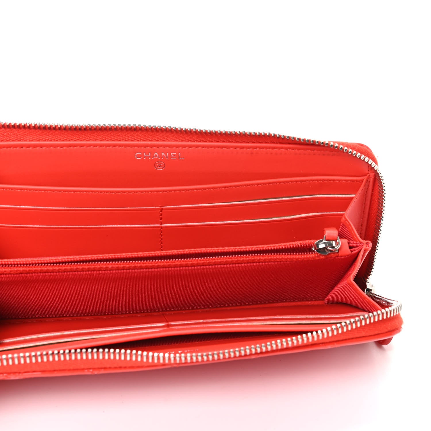 Chanel Patent Quilted Zip Wallet Red 5 of 11