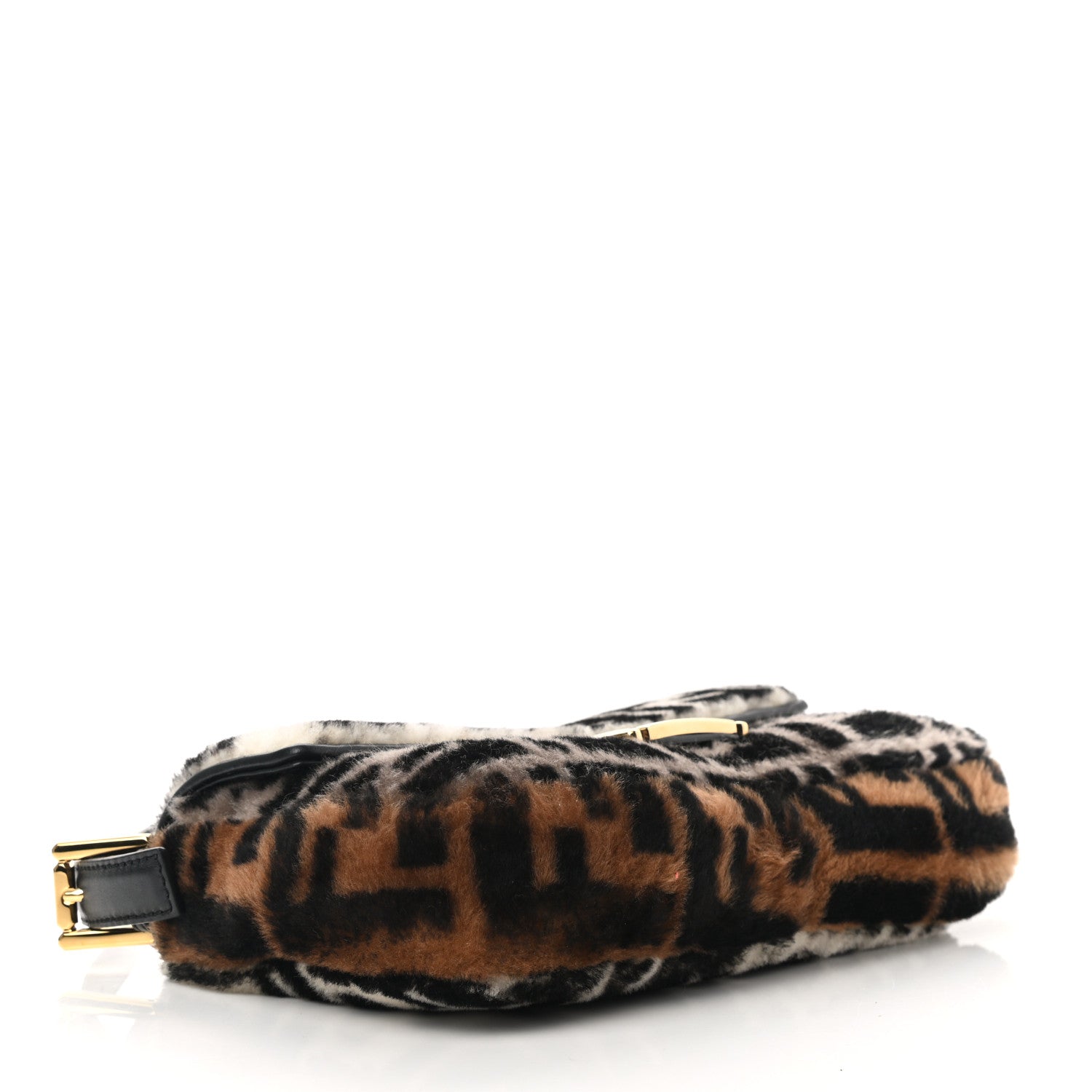 Fendi Shearling Vitello Dolce Macro FF 1974 Baguette White Ice Tortora Tobacco 4 of 8