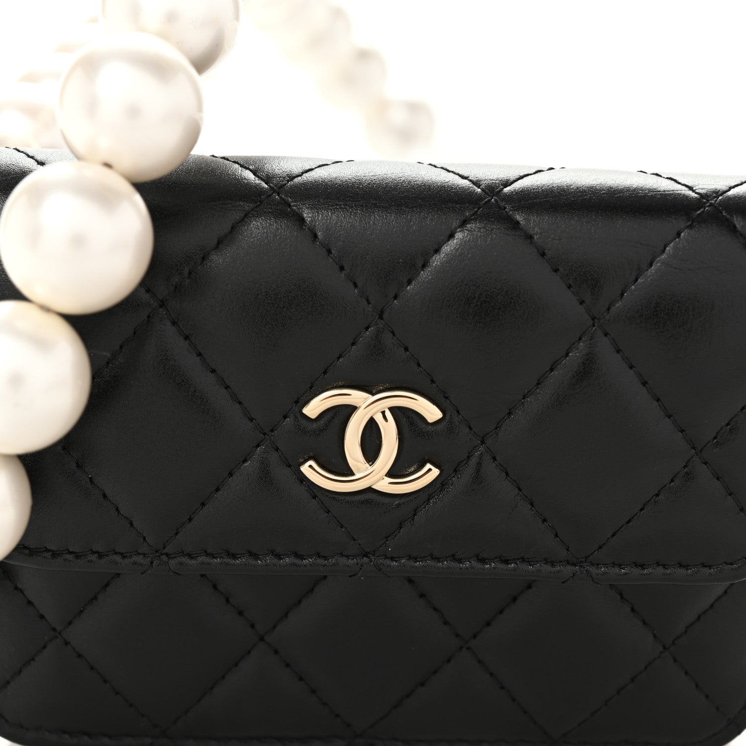 Chanel Calfskin Quilted Maxi Pearls Card Holder Flap With Chain Black 9 of 12
