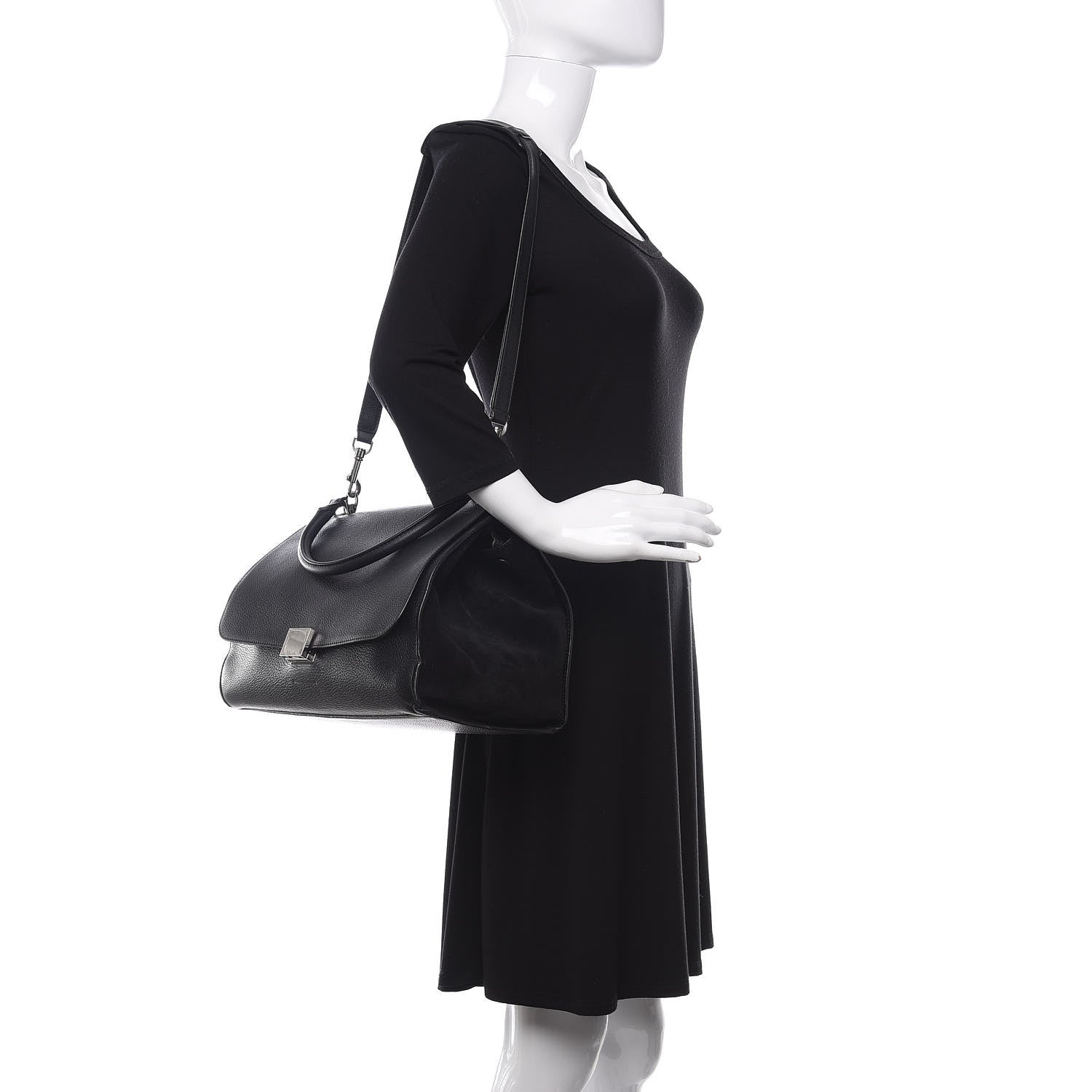 Celine Drummed Calfskin Suede Large Trapeze Black 2 of 17