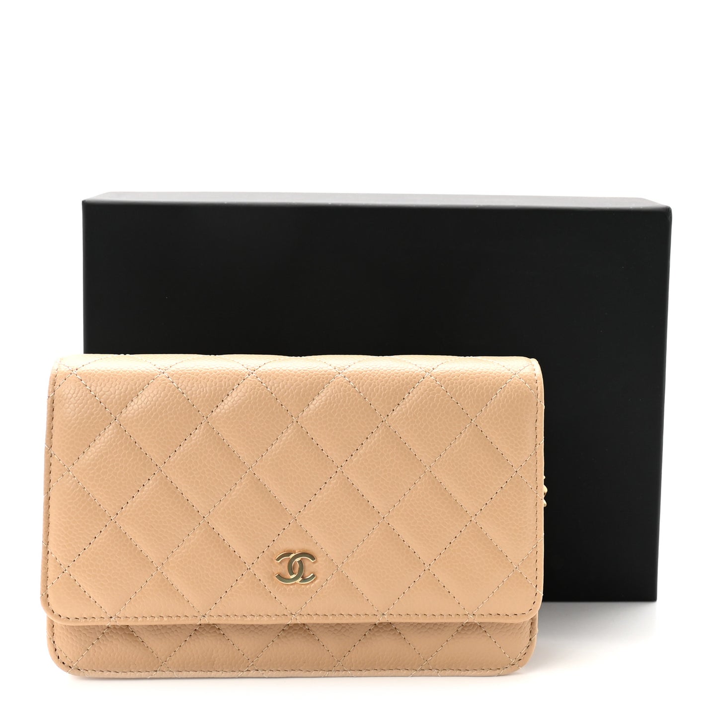 Caviar Quilted Wallet on Chain WOC Beige