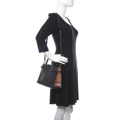 Burberry Grainy Calfskin House Check Small Banner Tote Black 2 of 14