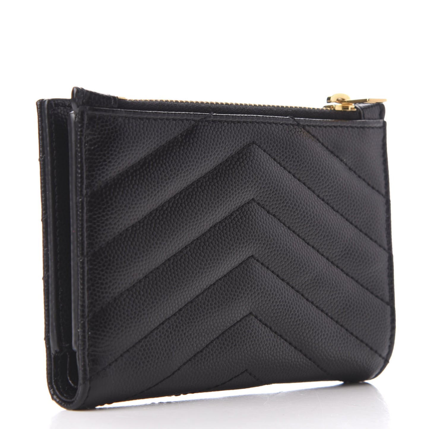Grain De Poudre Matelasse Chevron Monogram Zipped Two-Part Wallet Black