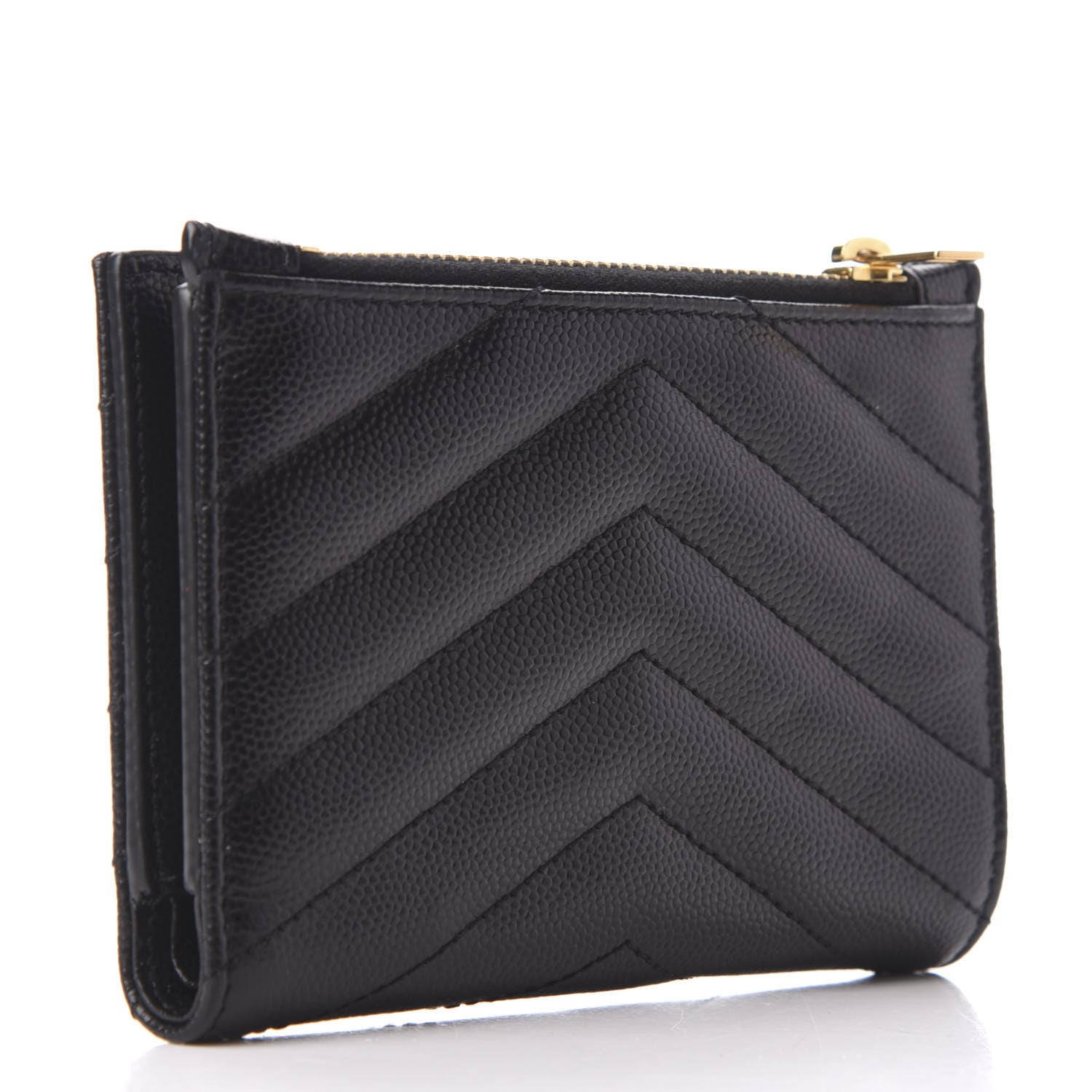 Saint Laurent Grain De Poudre Matelasse Chevron Monogram Zipped Two-Part Wallet Black 3 of 6