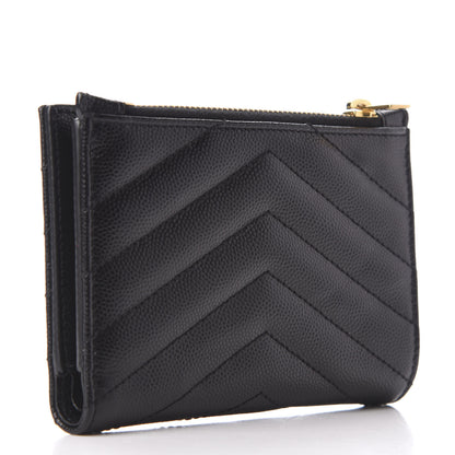 Saint Laurent Grain De Poudre Matelasse Chevron Monogram Zipped Two-Part Wallet Black 3 of 6