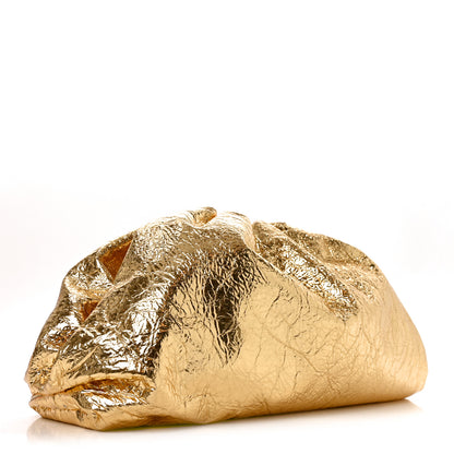 Bottega Veneta Metallic Crinkled Lambskin The Pouch Oversized Clutch Oro 3 of 11