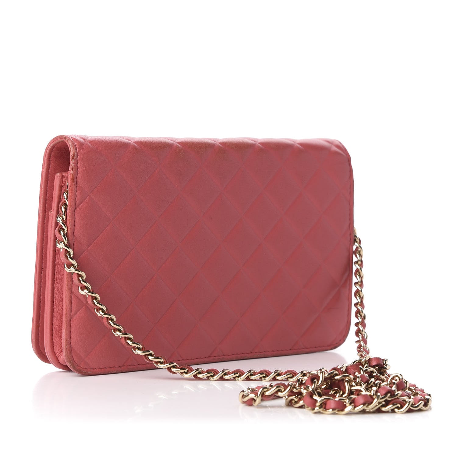 Chanel Goatskin Quilted Diamond CC Wallet On Chain WOC Pink 3 of 12