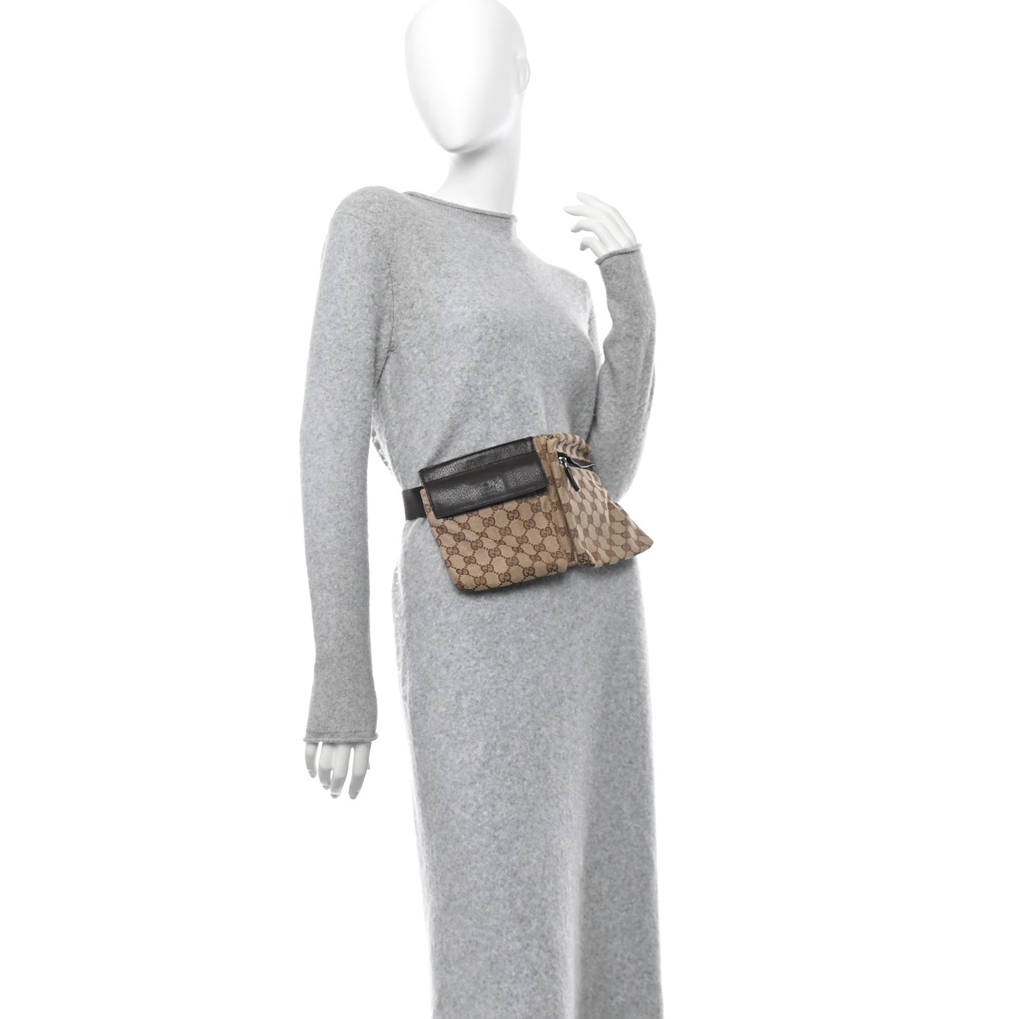 GG Monogram Double Pocket Belt Bag Dark Brown