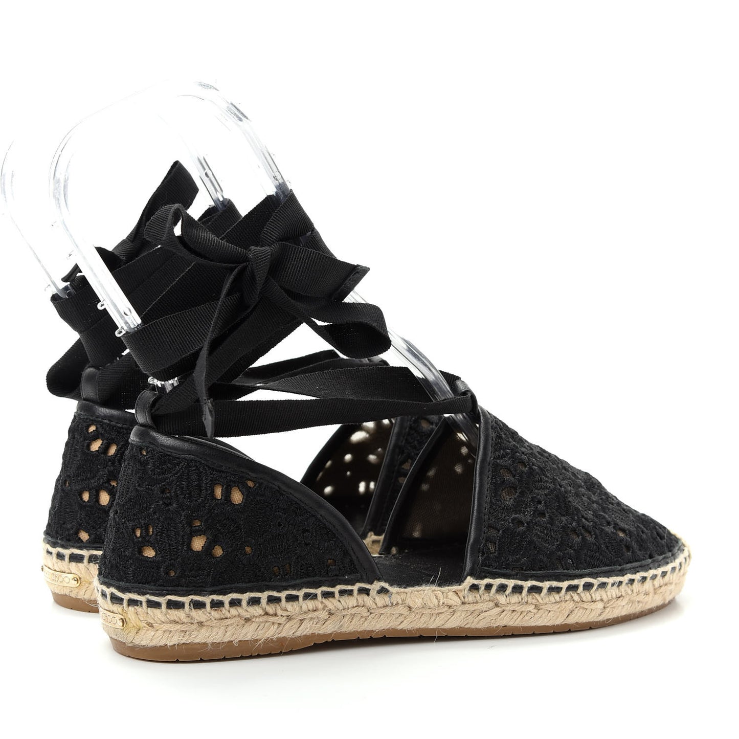Embroidered Lace Dolphin Espadrille Flats 37 Black
