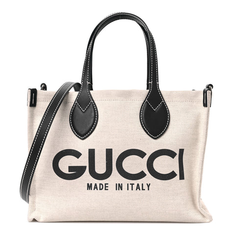 Canvas Calfskin Logo Print Medium Tote Bag Navy