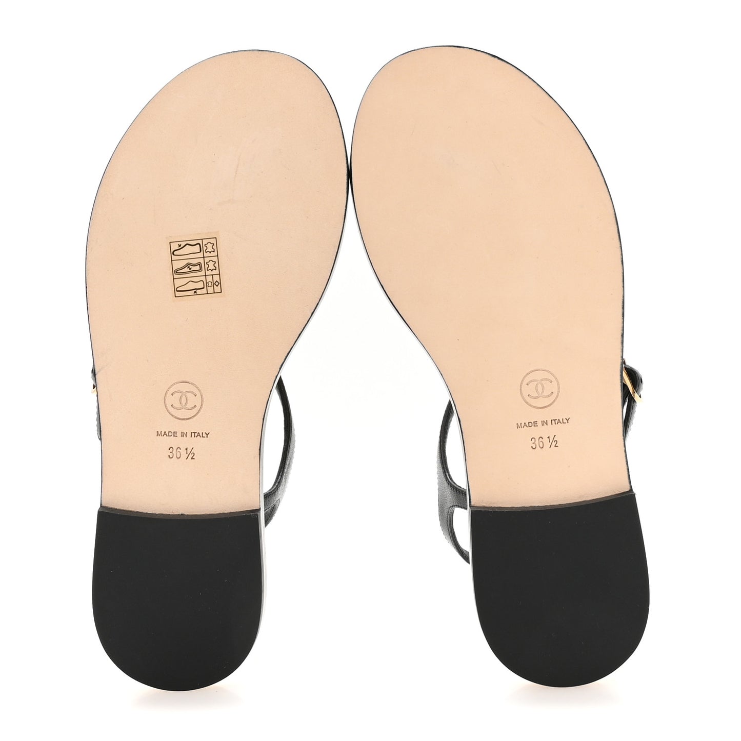 Lambskin CC Thong Sandals 36.5 Black Gold