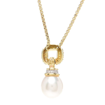 David Yurman 18K Yellow Gold Diamond Pearl Drop Pendant Necklace 5 of 5