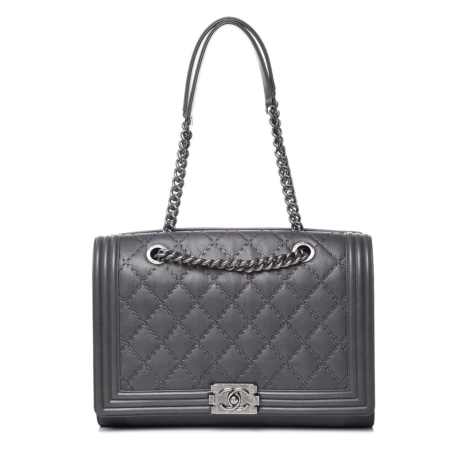 Chanel Calfskin Stitched Large Boy Shopping Tote Grey 1 of 8