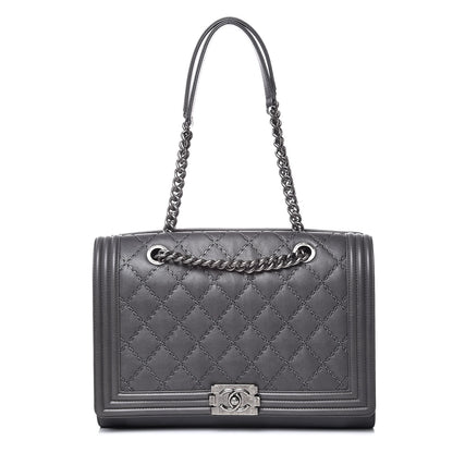 Chanel Calfskin Stitched Large Boy Shopping Tote Grey 1 of 8