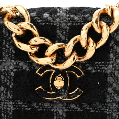 Chanel Wool Tweed Quilted Small Elegant Chain Flap Black Grey 8 of 10