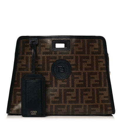 Fendi Glazed Fabric Vitello Century FF 1974 Stamp Patch Mini Peekaboo Defender Cover Mogano Panna Black 1 of 12