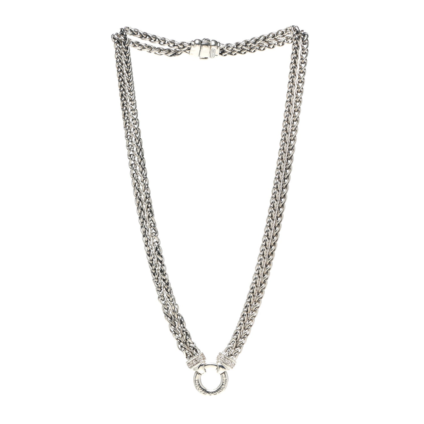 Sterling Silver Diamond 18mm Double Wheat Chain Necklace