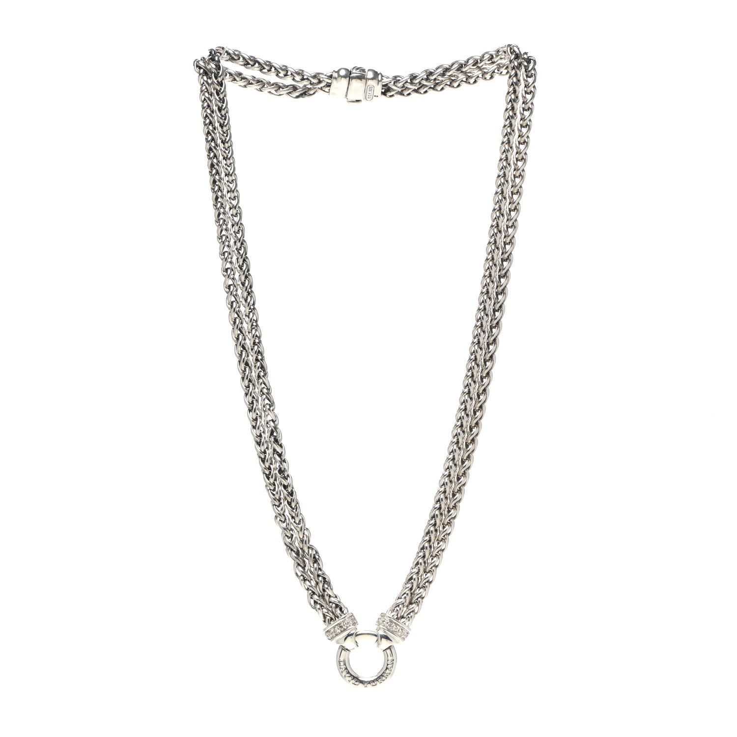 David Yurman Sterling Silver Diamond 18mm Double Wheat Chain Necklace 3 of 4