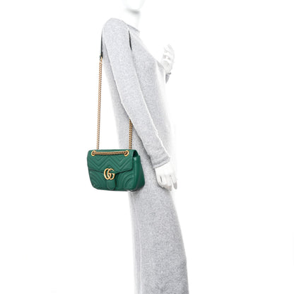 Gucci Calfskin Matelasse Small GG Marmont Shoulder Bag Emerald Green 2 of 14