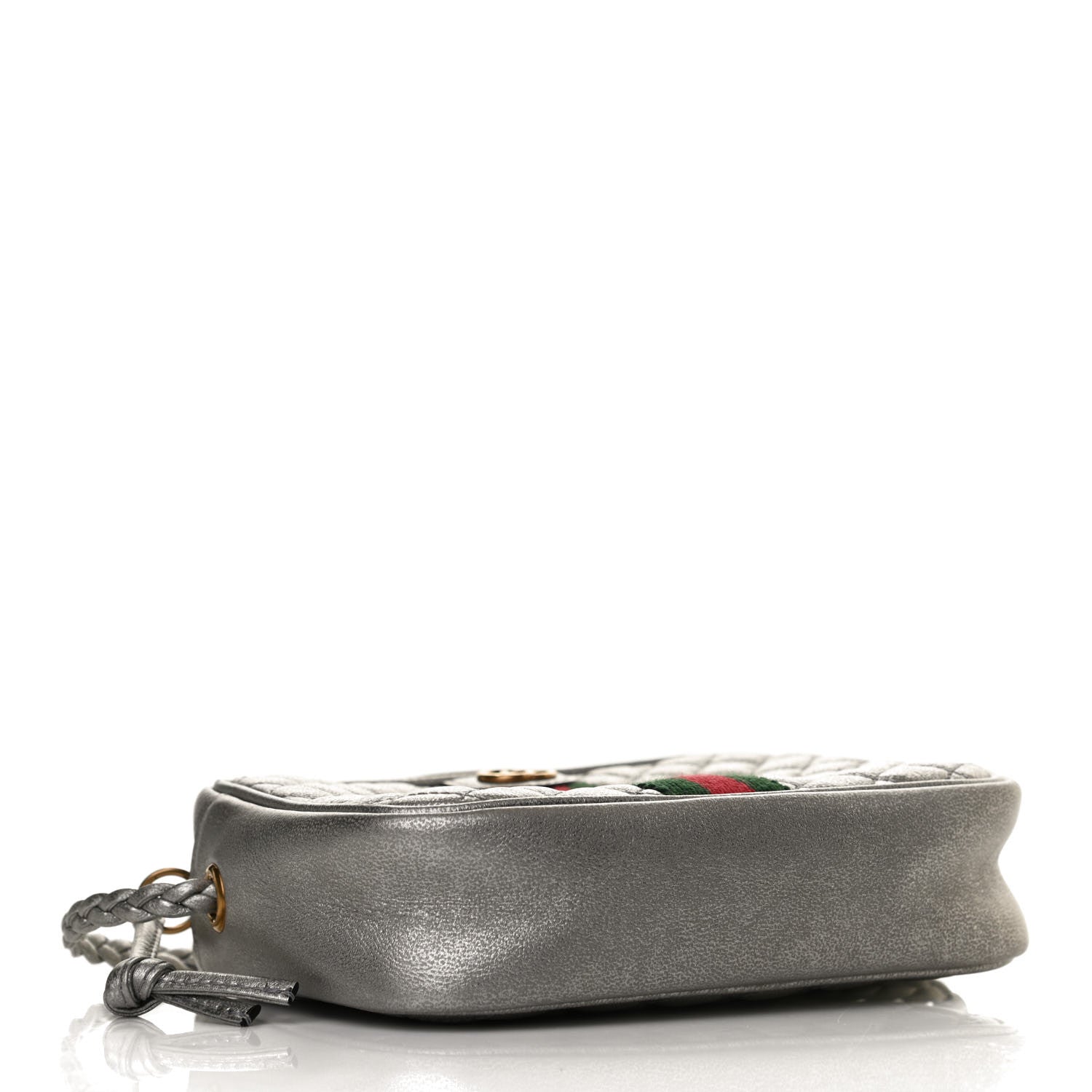 Gucci Laminated Nappa Web Trapuntata Mini GG Shoulder Bag Argento 4 of 12