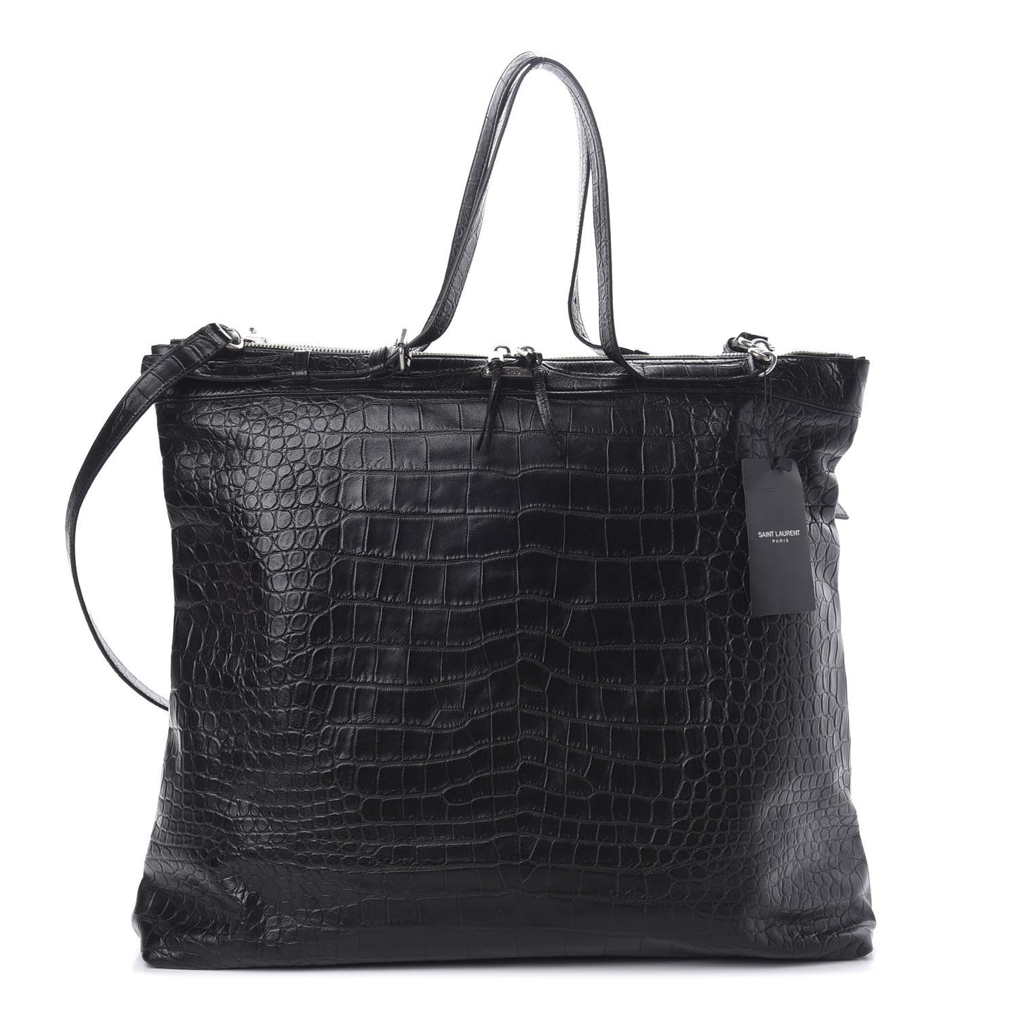 Calfskin Crocodile Embossed ID Bag Black