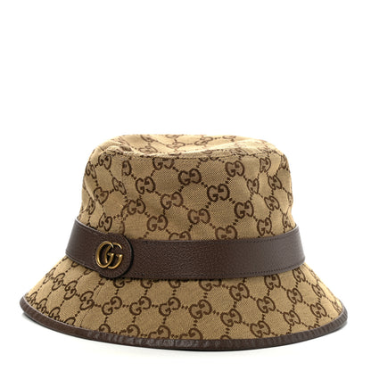 Gucci Monogram Textured Dollar Calfskin GG Jago Bucket Hat S Cacao Beige 1 of 9