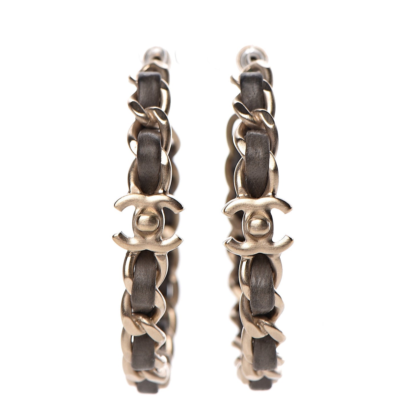 Lambskin CC Turnlock Chain Hoop Earrings Matte Gold