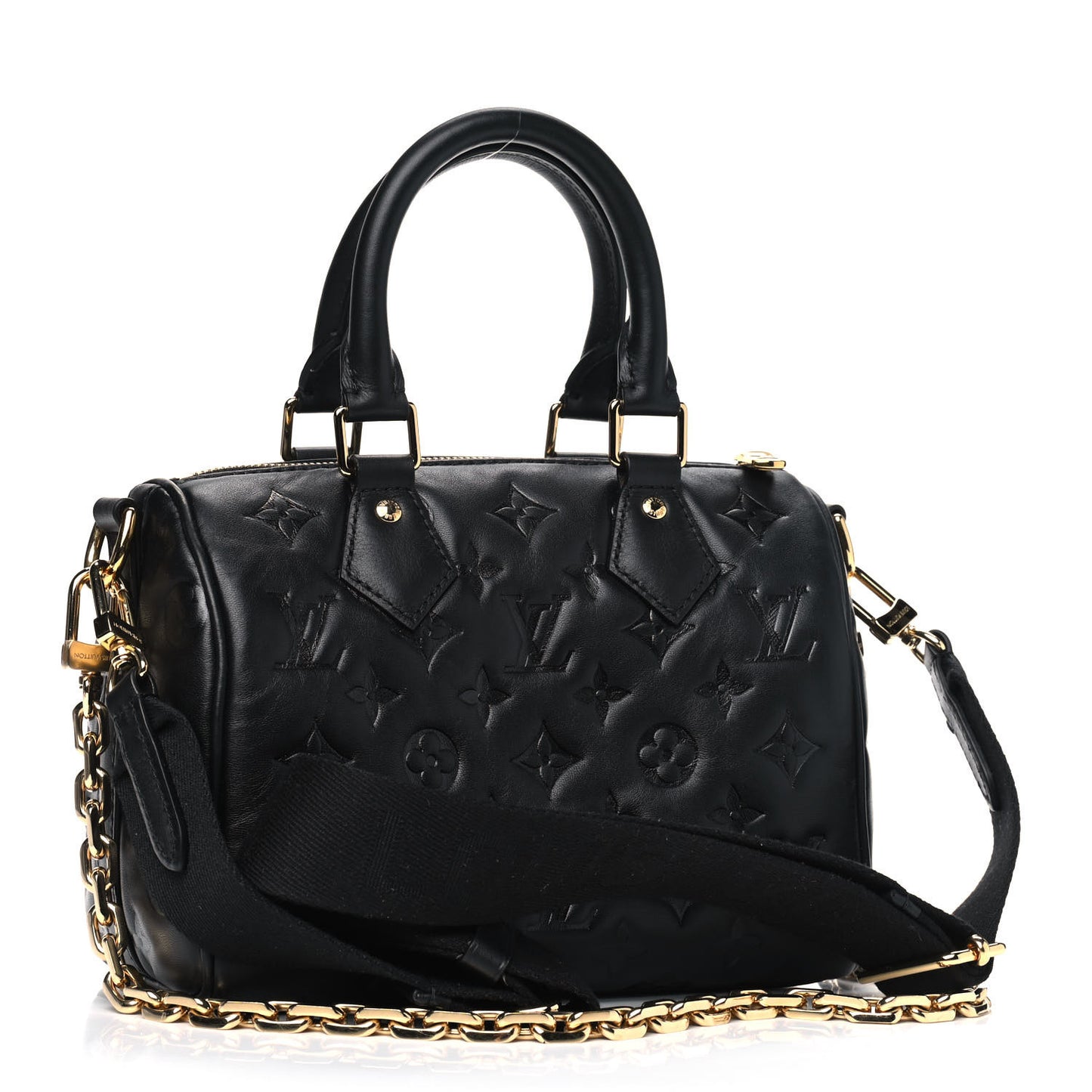 Lambskin Embossed Monogram Speedy 22 Bandouliere Black