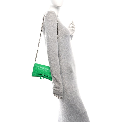 Balenciaga Shiny Calfskin Crocodile Embossed Hourglass Chain Bag Vivid Green 2 of 13