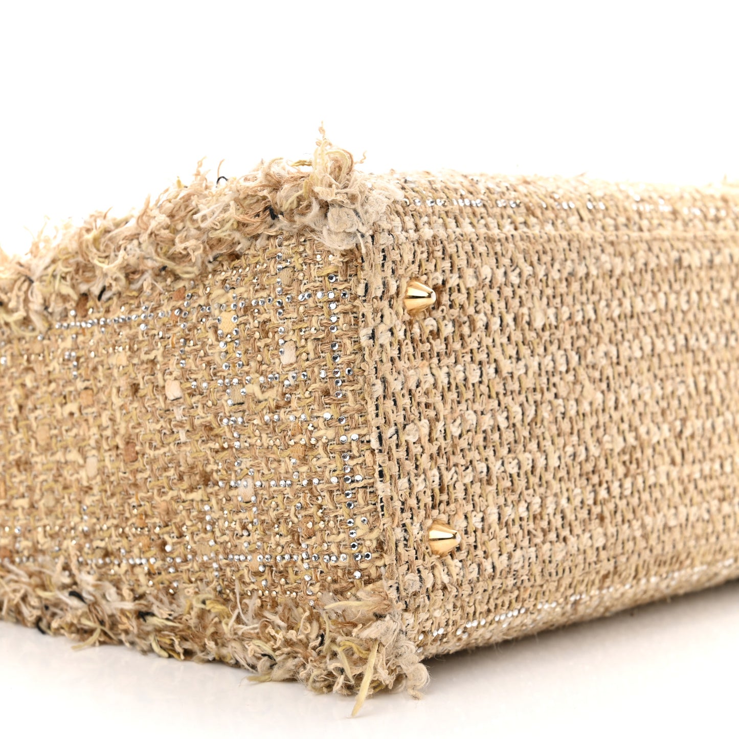 Tweed Crystal Fringe Medium Lady Dior Beige