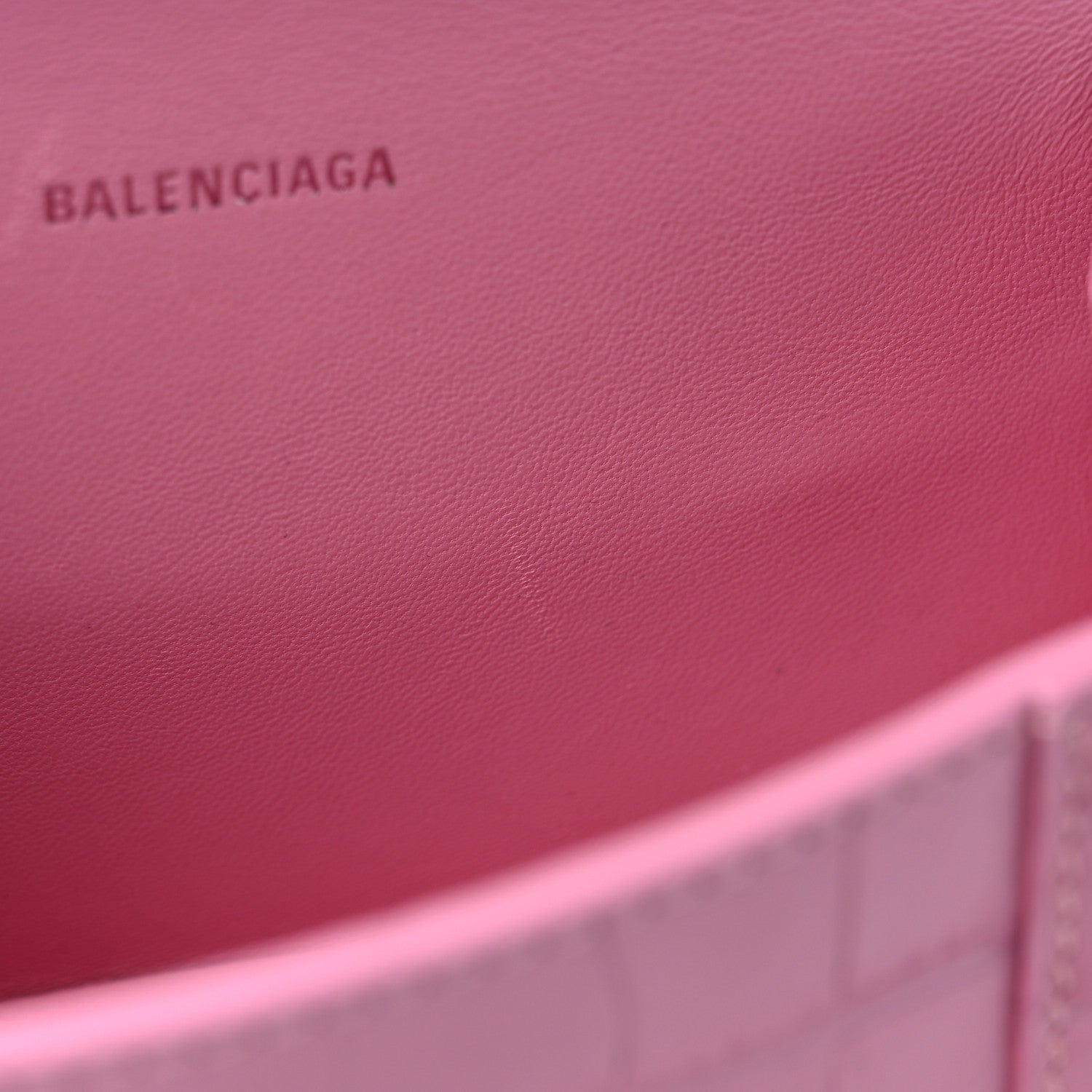 Balenciaga Shiny Calfskin Crocodile Embossed Hourglass Top Handle Bag XS Pink 14 of 15
