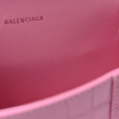 Balenciaga Shiny Calfskin Crocodile Embossed Hourglass Top Handle Bag XS Pink 14 of 15