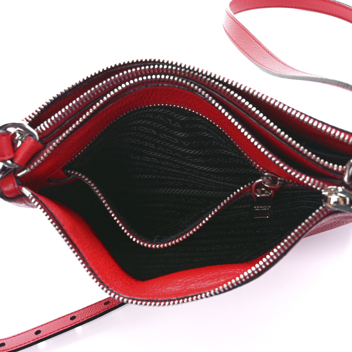 Prada Vitello Phenix Double Zip Crossbody Bag Rosso 6 of 12