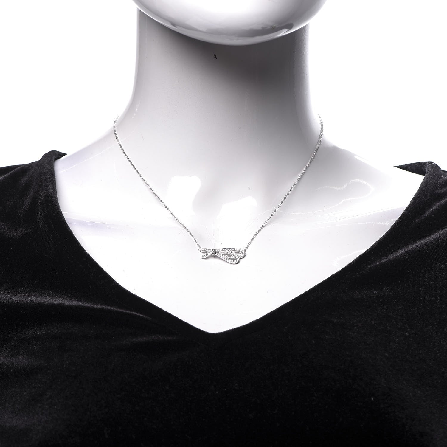 Tiffany 18K White Gold Diamond Bow Pave Pendant Necklace 2 of 6