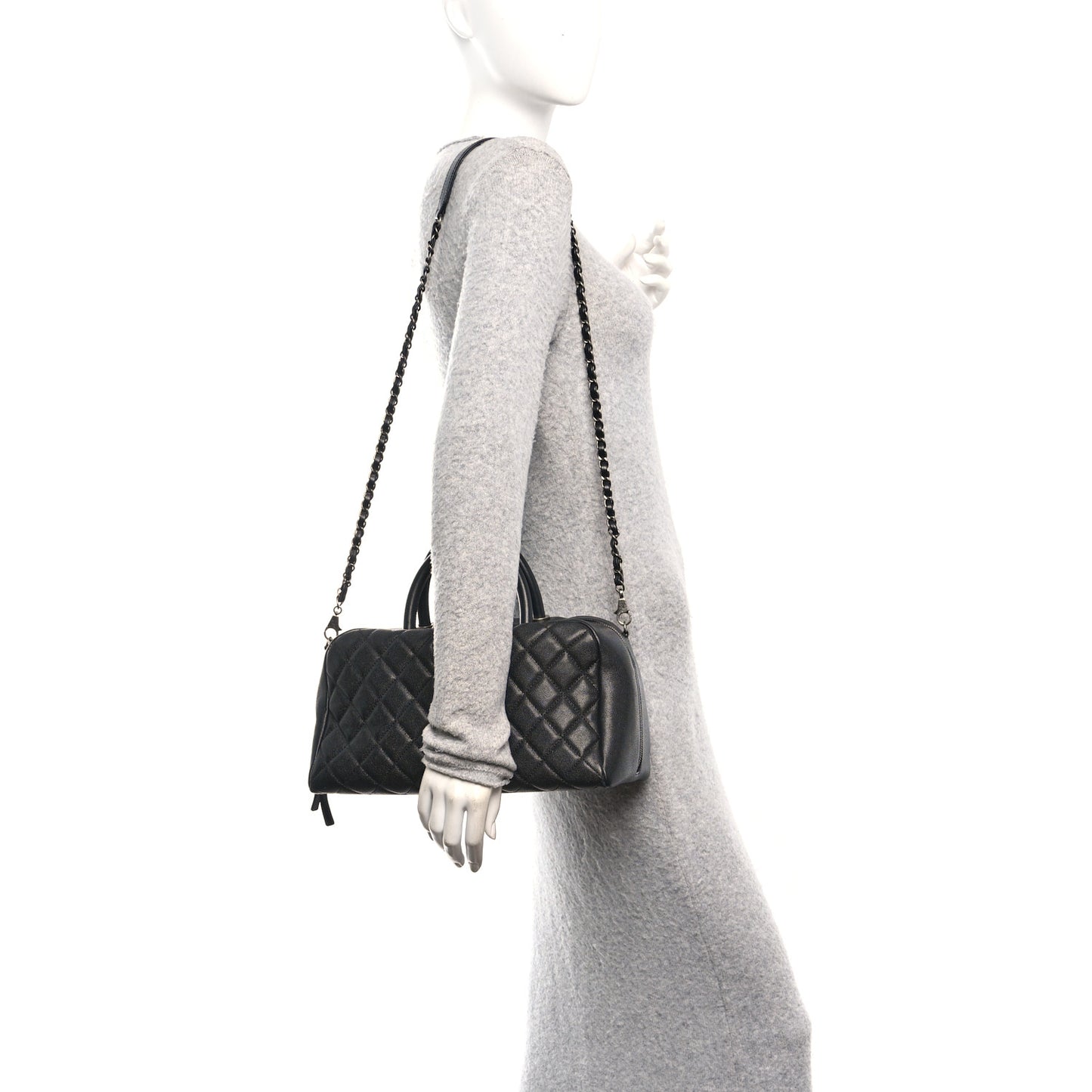 Caviar Quilted Large Coco Handle Bowling Bag Black