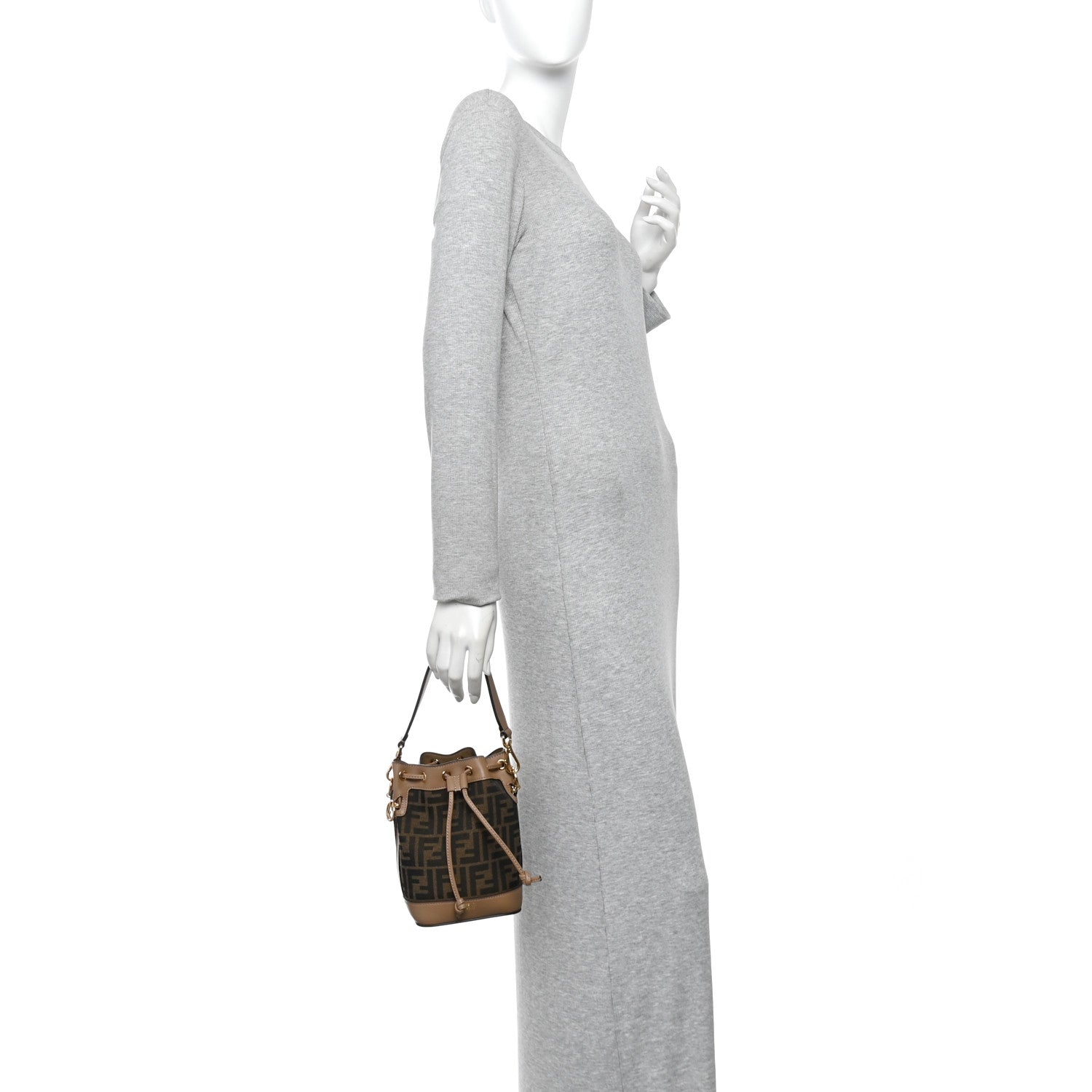Fendi Fabric Jacquard Vitello Grace FF 1974 Mini Mon Tresor Bucket Bag Tobacco Moro Sand 2 of 10