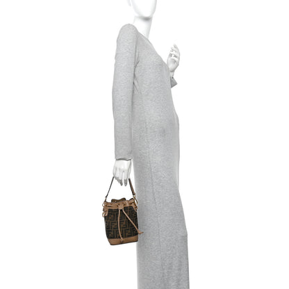 Fendi Fabric Jacquard Vitello Grace FF 1974 Mini Mon Tresor Bucket Bag Tobacco Moro Sand 2 of 10