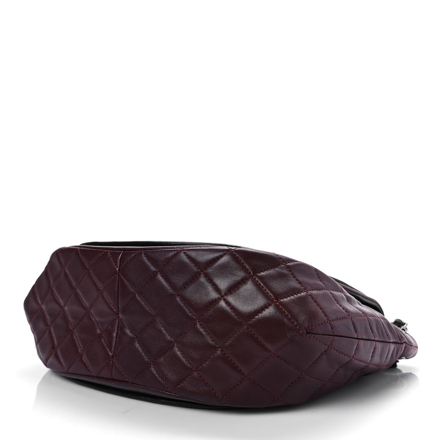 Chanel Lambskin Quilted Large Classic Twist Crescent Flap Black Burgundy 8 of 10