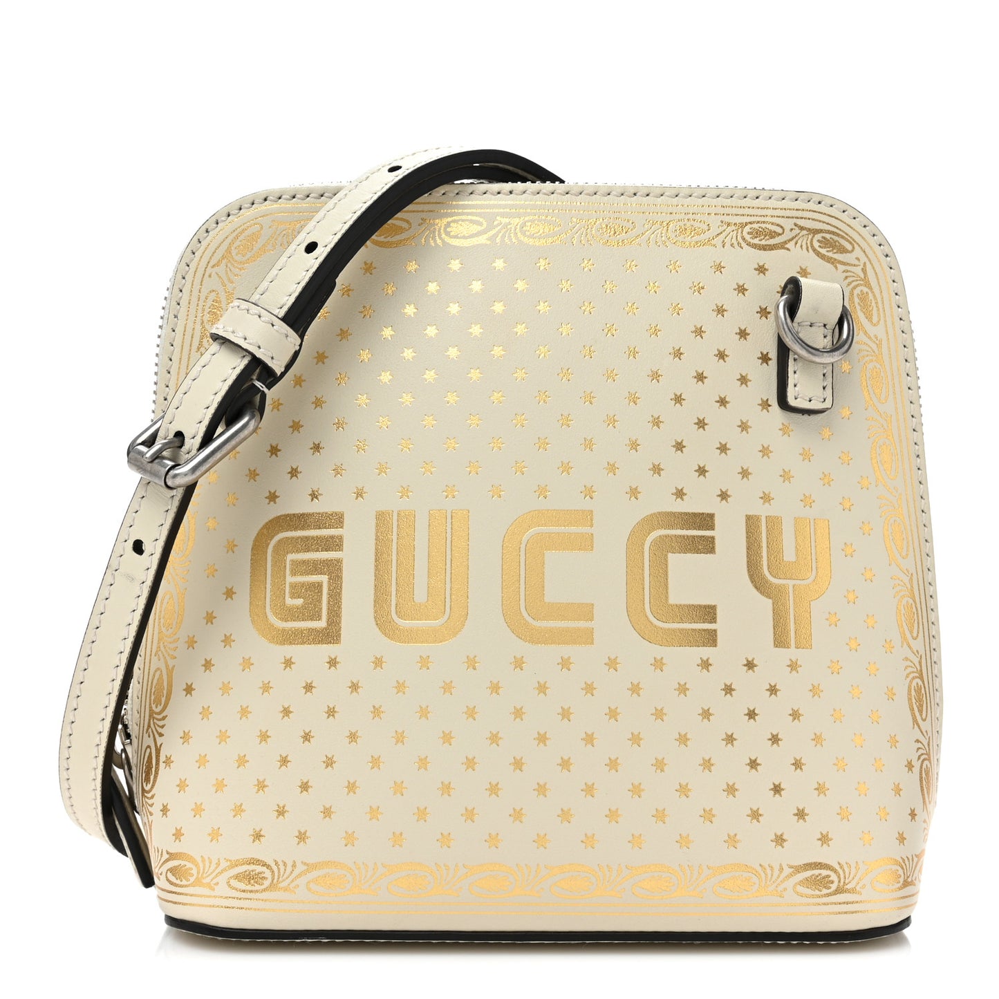 X SEGA Calfskin GUCCY Stars Mini Dome Shoulder Bag Mystic White Gold
