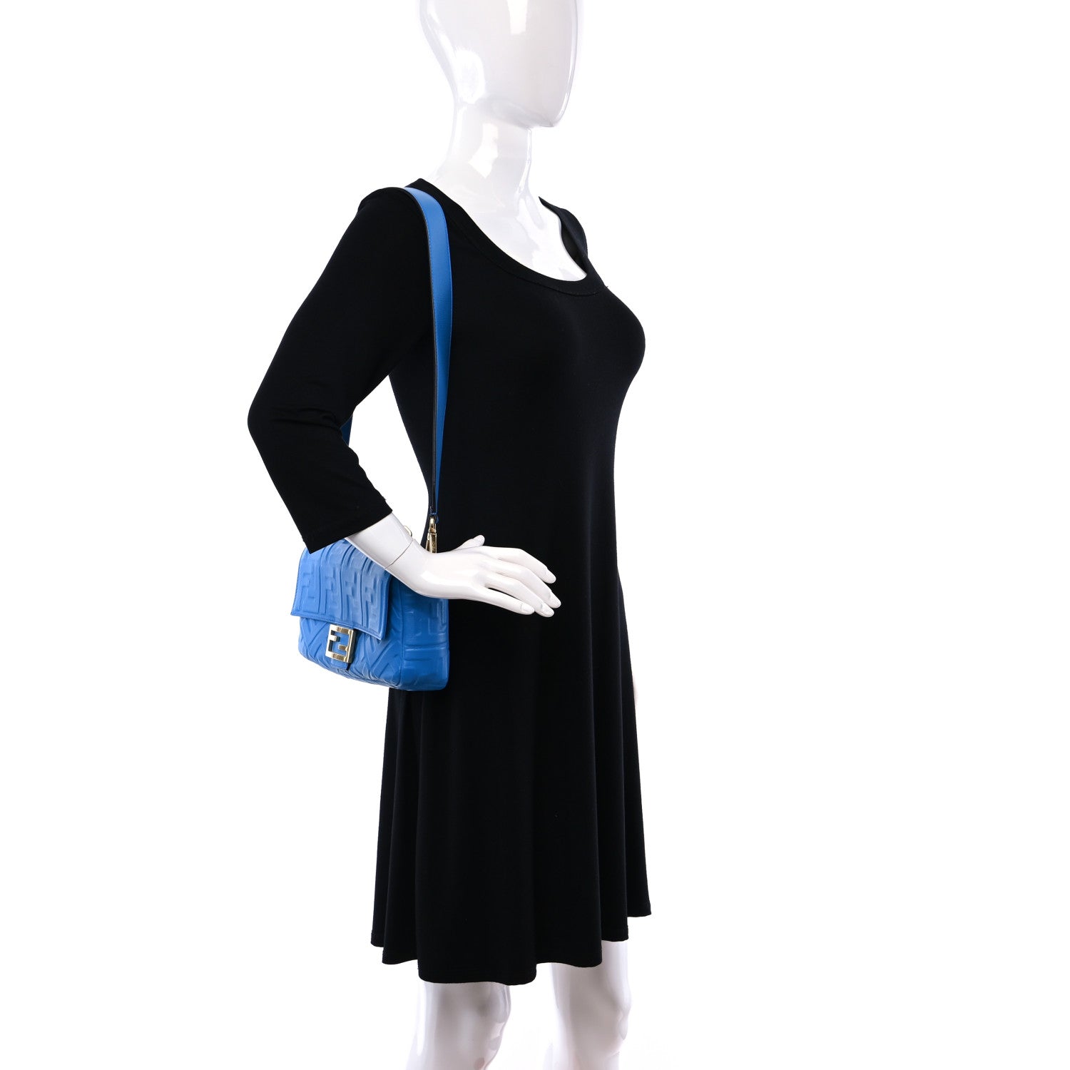 Fendi Nappa FF 1974 Embossed Baguette Blue Royal 2 of 9