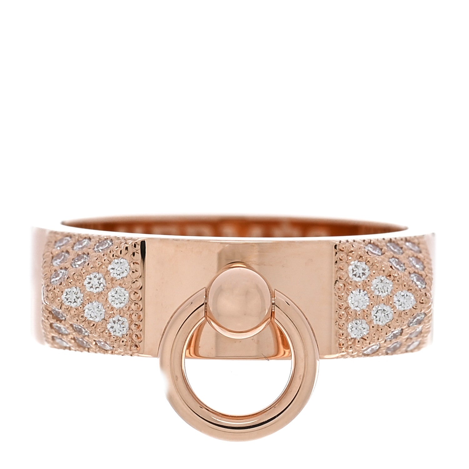 Hermes 18K Rose Gold Diamond PM Collier de Chien Ring 46 3.75 1 of 5