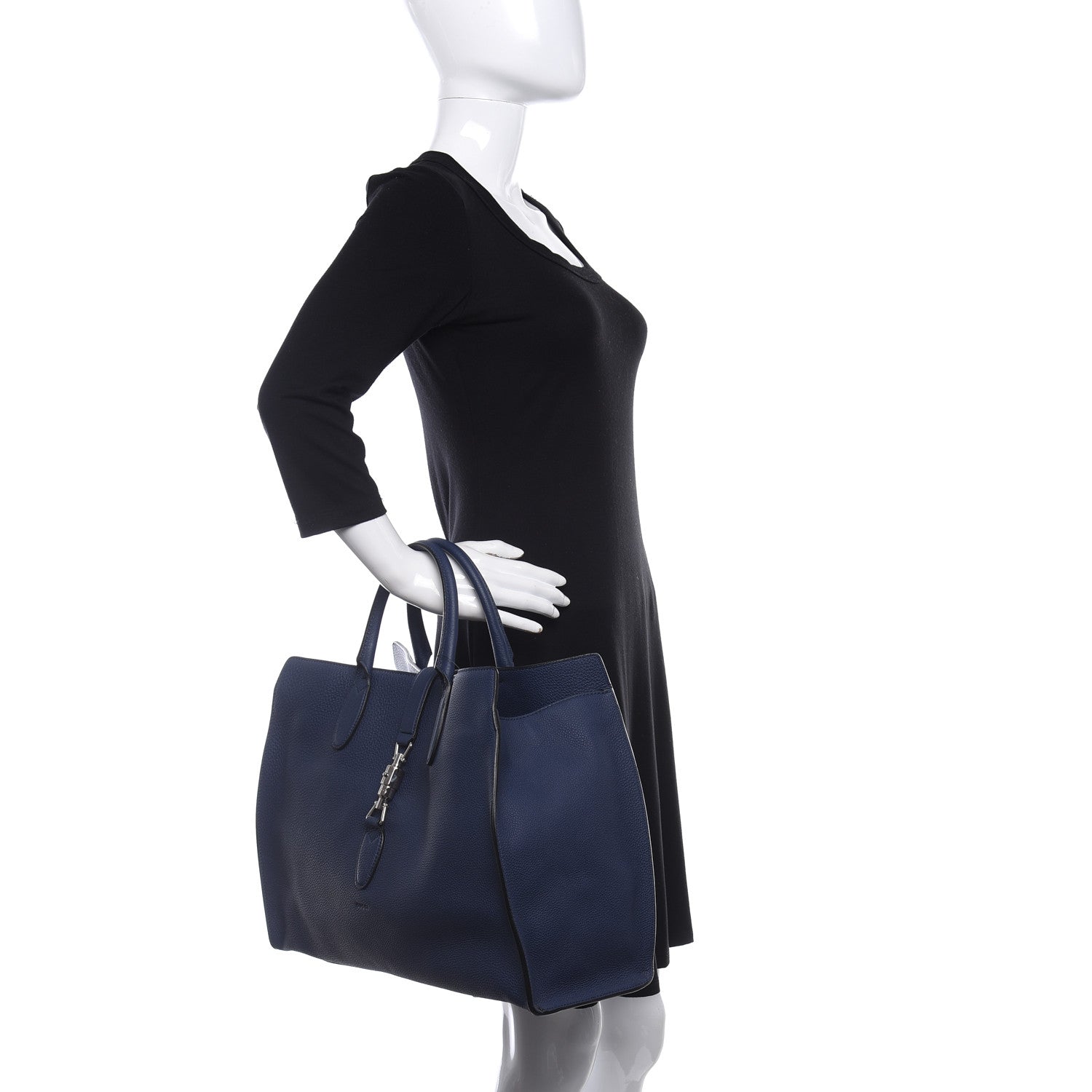 Gucci Soft Calfskin Medium Jackie Top Handle Bag Classic Blue Marine 2 of 9