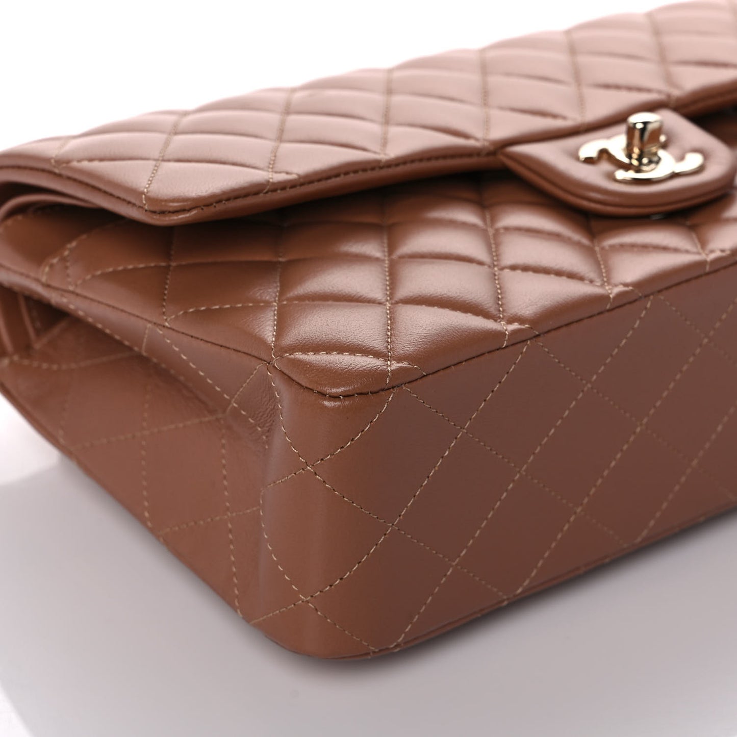 Lambskin Quilted Medium Double Flap Brown