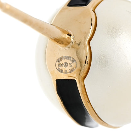 Chanel Pearl Metal CC Round Earrings White Black 4 of 5