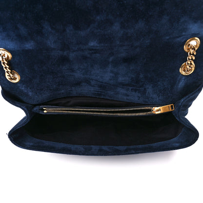 Saint Laurent Suede Mixed Matelasse Tri-Quilt Large Monogram Envelope Satchel Navy Blue 5 of 11