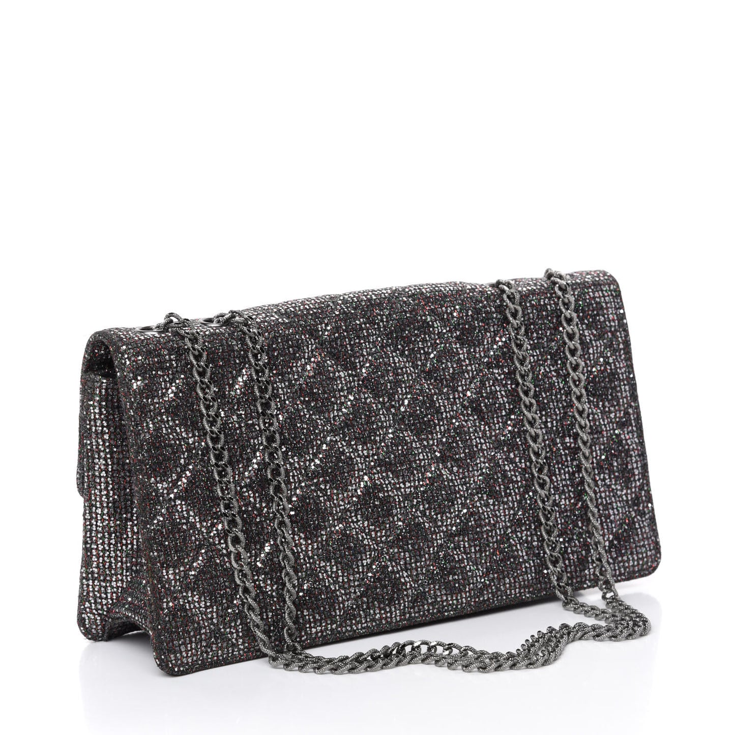 Crystal Quilted Mademoiselle Reissue 2.55 Flap Dark Silver