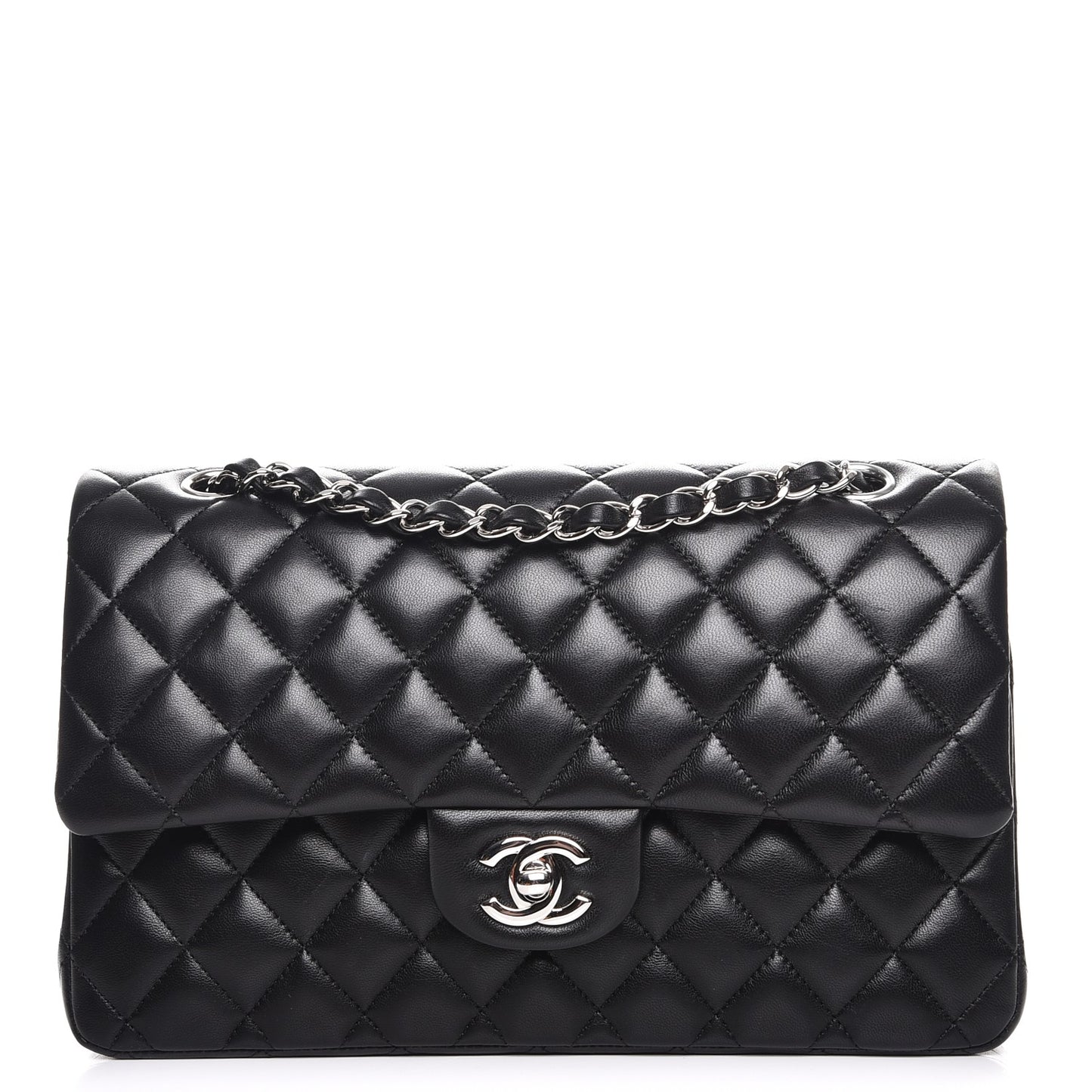 Lambskin Quilted Medium Double Flap Black