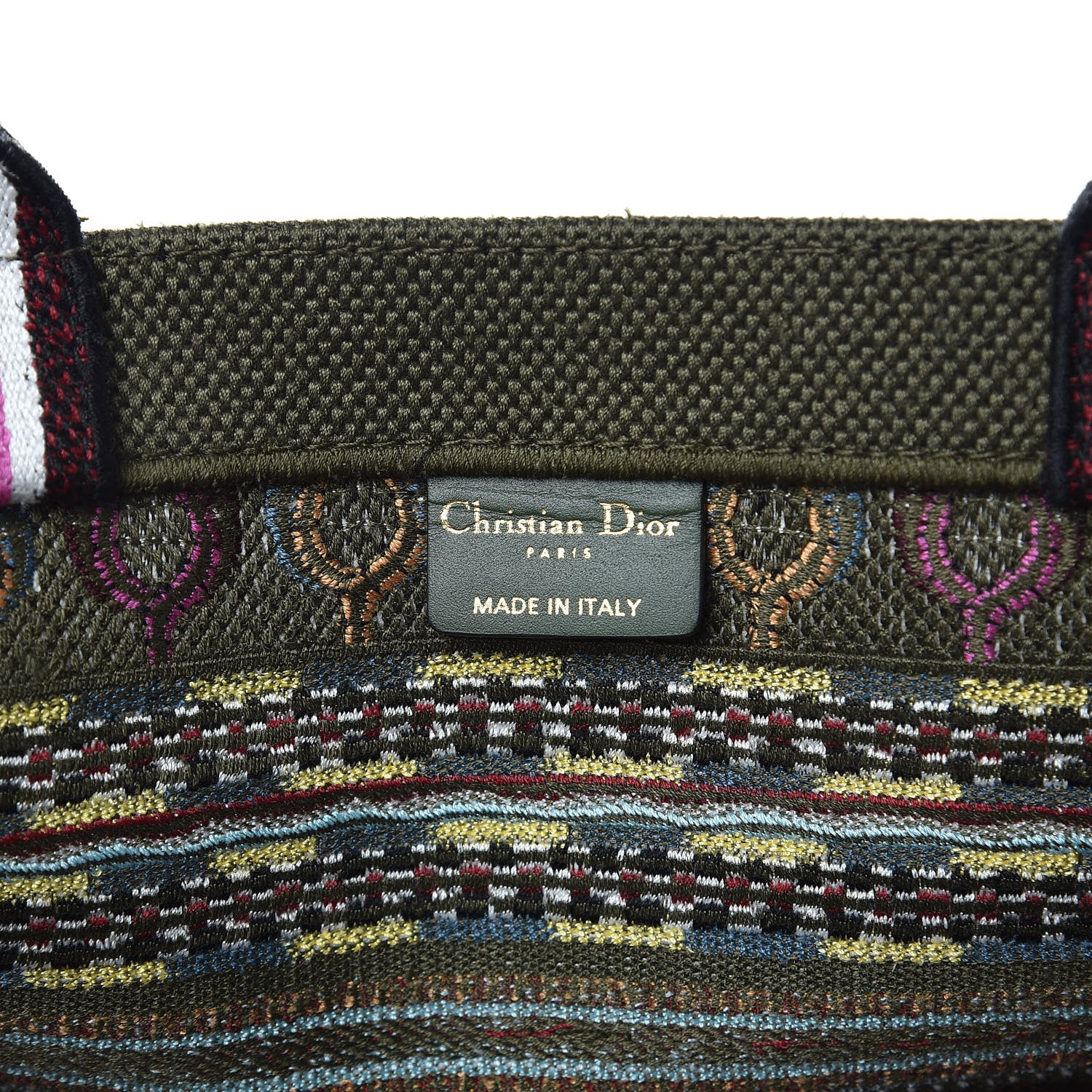 Christian Dior Canvas Embroidered Book Tote Olive Multicolor 6 of 8